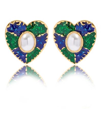 VIEA Esme Blue & Green Enamel Pearl Earrings