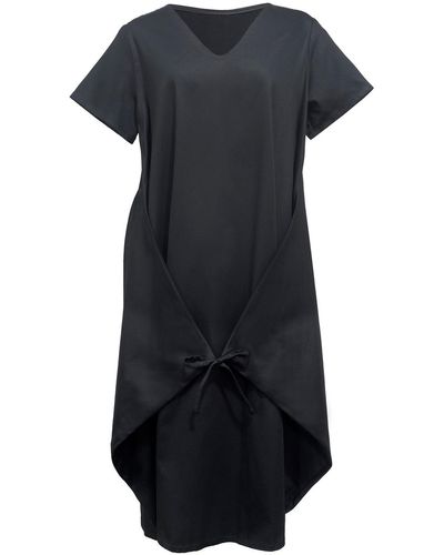 keegan Cotton Sateen Convertible Wrap Tie Dress - Black
