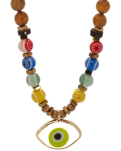 Ebru Jewelry Green Evil Eye Pendant Colorful Beaded Good Vibes Necklace - Metallic