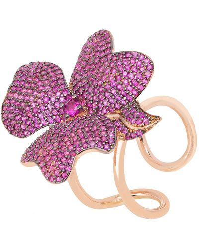 LÁTELITA London Flower Cocktail Ring Rosegold Ruby - Purple