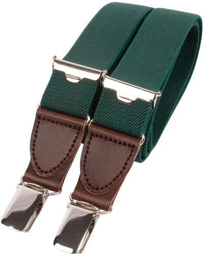 LE COLONEL Neutrals / Chocolate Brown Leather Forest Green Skinny Braces