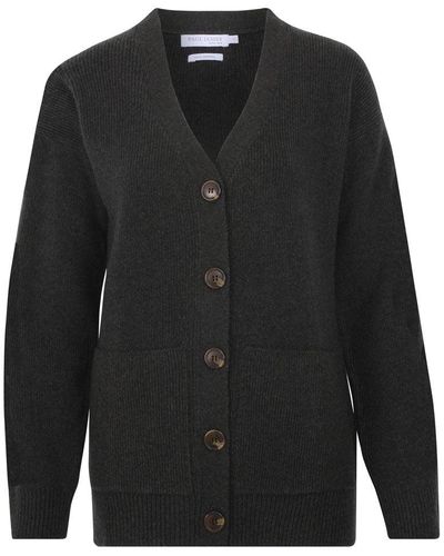 Paul James Knitwear S Lambswool V Neck Ribbed Layla Cardigan With Pockets - Black