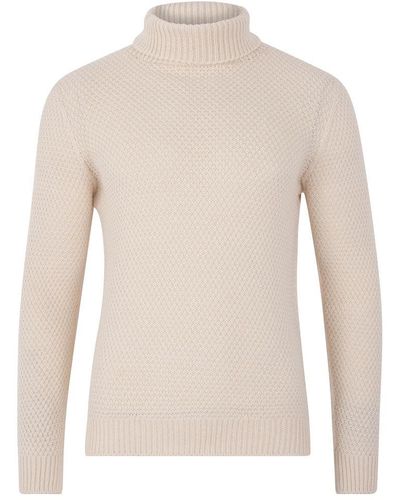 Paul James Knitwear Neutrals S Merino Wool Hartridge Fishermans Roll Neck Moss Stitch Sweater - Natural