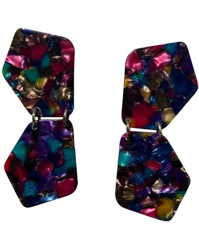CLOSET REHAB Double Shield Drop Earrings In Multicolor - Blue