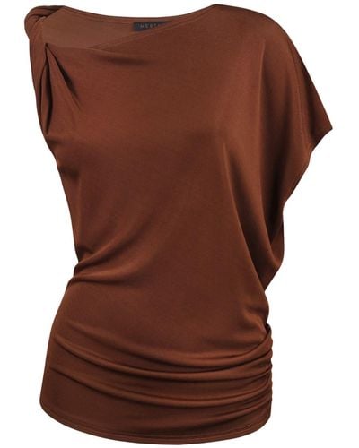 Me & Thee Lie Low Copper Rib Twisted Shoulder Top - Brown
