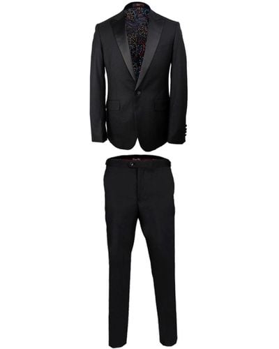 DAVID WEJ Dress Single Breasted Satin Peak Lapel Tuxedo Set – - Black