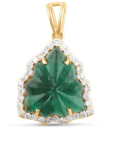 Trésor Emerald Carving And Diamond Gold Pendant - Green