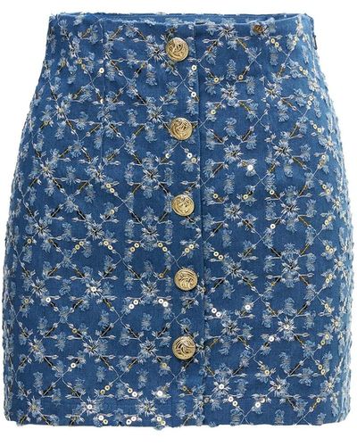 Nissa Sequined Denim Skirt - Blue