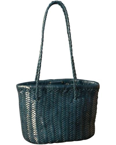 Rimini Zigzag Woven Leather Handbag In Small Size 'carla' - Blue