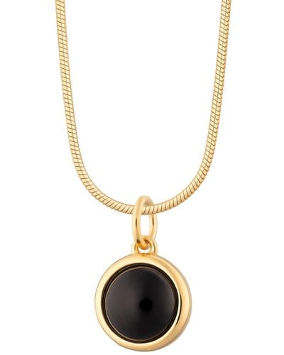 Lily Charmed Plated Black Onyx Touchstone Necklace With Slim Snake Chain - Metallic