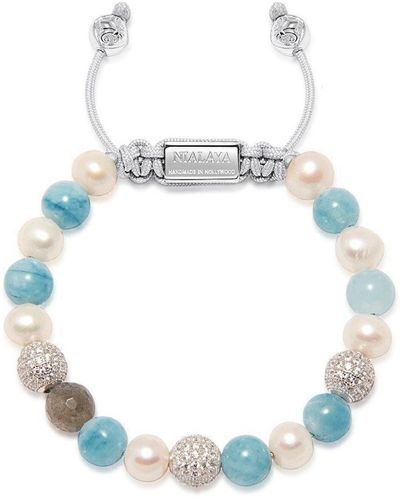 Nialaya Beaded Bracelet With Aquamarine, Pearl, And Labradorite - Blue