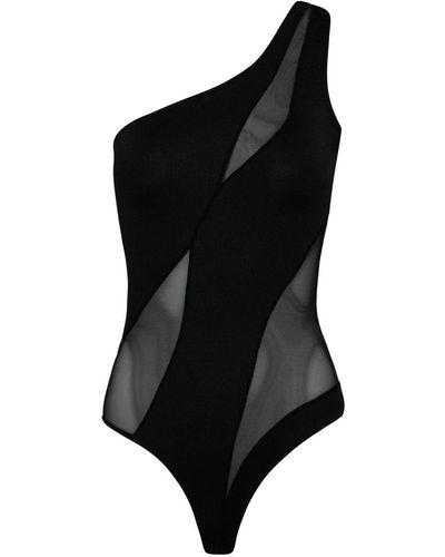 OW Collection Curve Bodysuit With One Shoulder - Black