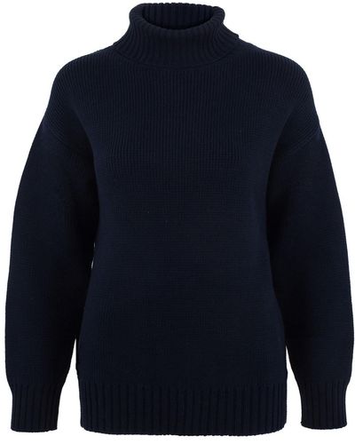 Paul James Knitwear S Pure Cotton Heavyweight Submariner Roll Neck Sweater Tabitha - Blue