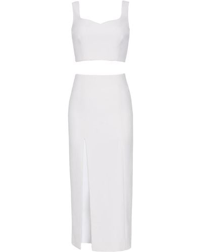 Nomi Fame Noara Creamy Midi Front Slit Skirt Set - White