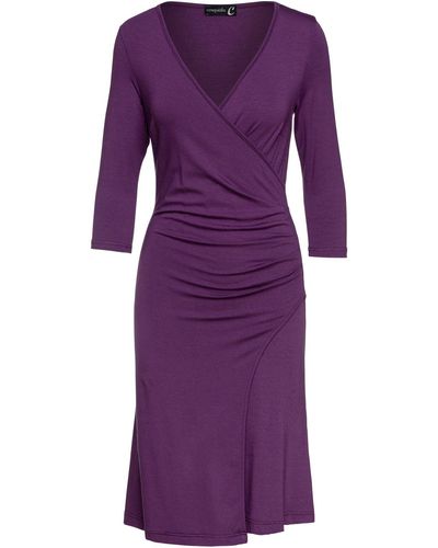 Conquista Aubergine Faux Wrap Dress - Purple