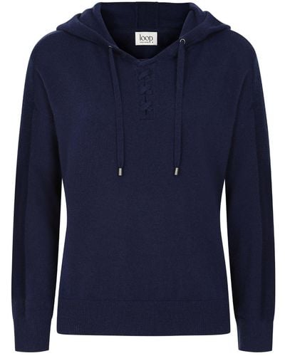 Loop Cashmere Cashmere Lace Neck Hoodie In Midnight - Purple