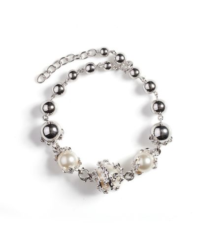 Kasun Orb & 3 Ivory Pearl Bracelet - Metallic