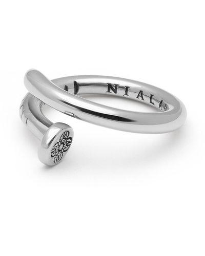 Nialaya Nail Ring With Dorje Engraving & Finish - Metallic