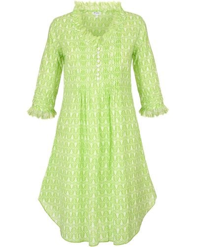 At Last Annabel Cotton Tunic In Fresh Lime & White - Green