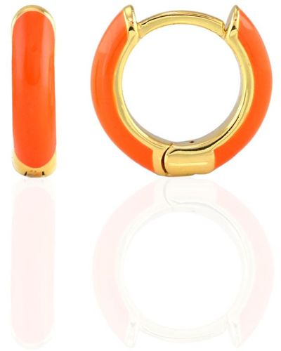 Kris Nations Bright Orange Enamel Hoop Earrings Gold Vermeil