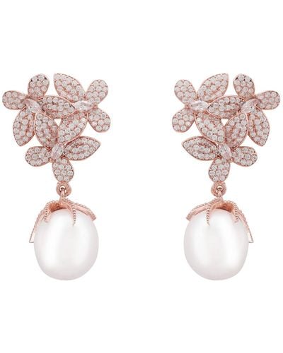 LÁTELITA London Flowers Baroque Pearl Earrings Rosegold White - Pink