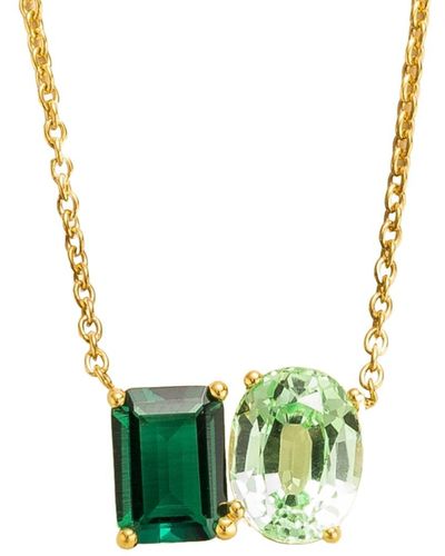 Juvetti Buchon Gold Necklace Set With Emerald & Green Sapphire