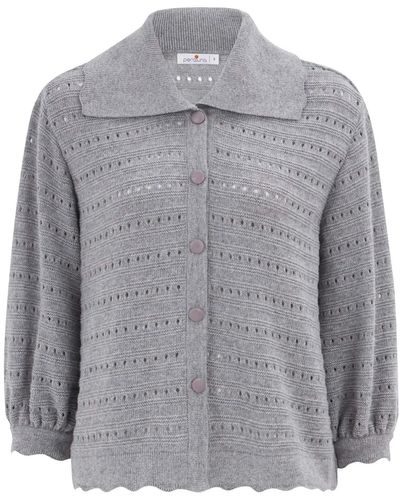 Peraluna Cashmere Blend Polo Collar Openwork Knitwear Cardigan - Grey