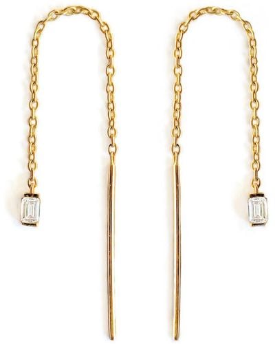AïANA Neutrals / Emerald Diamond Threader Earrings Solid Gold Pair - Metallic