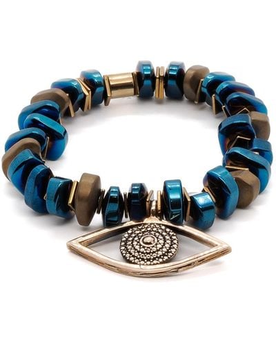 Ebru Jewelry Evil Eye Protector Beaded Bracelet - Blue
