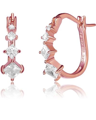 Genevive Jewelry Sterling Silver White Cubic Zirconia Hoop Earrings - Pink