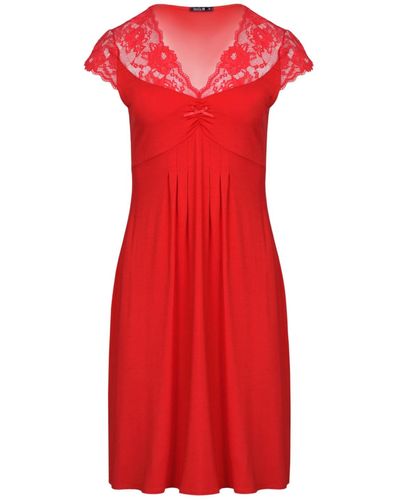Oh!Zuza Classy Midi Nightdress With Lace - Red