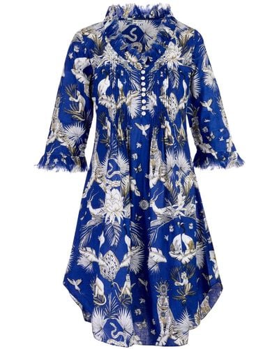 At Last Annabel Cotton Tunic In Royal Tropical - Blue