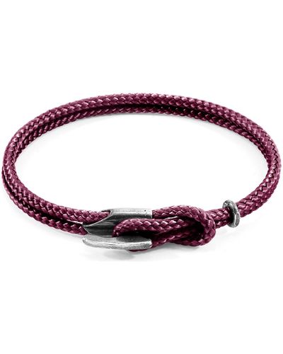 Anchor and Crew Aubergine Purple Padstow Silver & Rope Bracelet