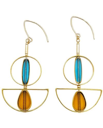 Aracheli Studio Blue & Yellow Art Deco Earrings - Metallic