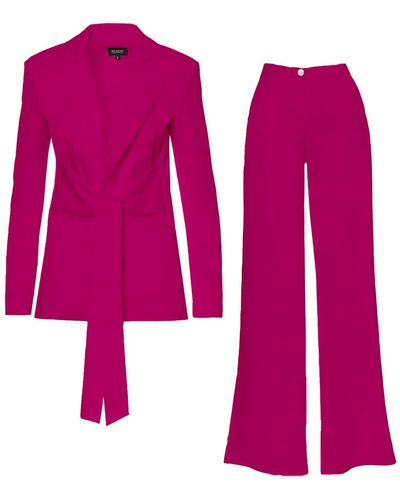 BLUZAT Fuchsia Suit With Blazer With Scarves And Wide Leg Pants - Purple
