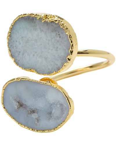 YAA YAA LONDON White Grey Duo Crystal Adjustable Gold Ring - Blue