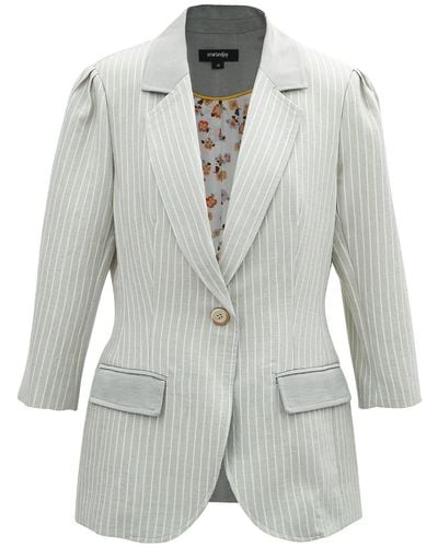 Smart and Joy Bi-material Striped Jacket - Grey