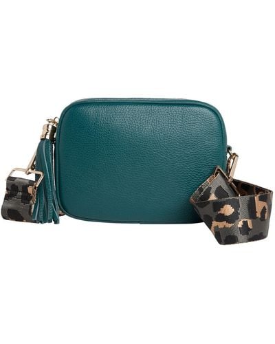 Betsy & Floss Verona Crossbody Tassel Teal Bag With Dark Leopard Strap - Green
