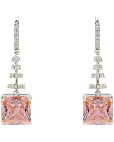 LÁTELITA London Spiral Square Crystal Drop Earrings Morganite Pink Silver