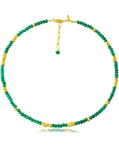 Arvino Green Jade Beaded Necklace- Vermeil