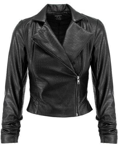 AVENUE No.29 Double Breasted Eco Leather Jacket With Zipper - Black