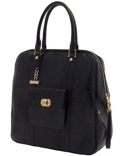 Julia Allert Croco Texture Leather Tote Handbag Medium - Black