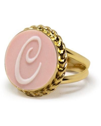 Vintouch Italy Gold Vermeil Pink Cameo Ring Initial C