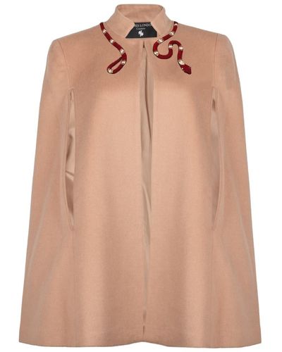 Laines London Neutrals Laines Couture Wool Blend Cape With Embellished Wrap Around Red Snake - Pink