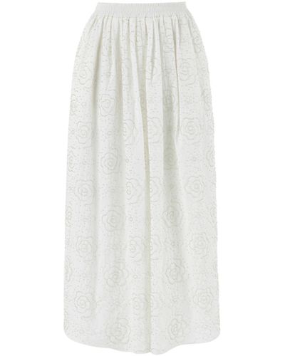 Nocturne Long Skirt With Stone Embroidery - White