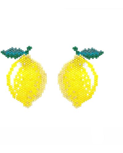 Gosia Orlowska Lemon Beaded Fruit Earrings - Yellow