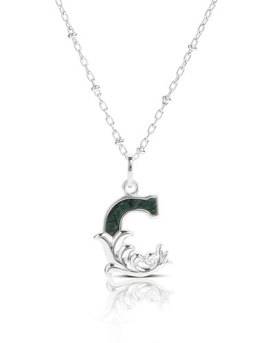 Kasun Solid C Initial Necklace With Green Marble - Metallic