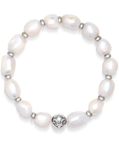 Nialaya Wristband With Baroque Pearls And Silver - Metallic