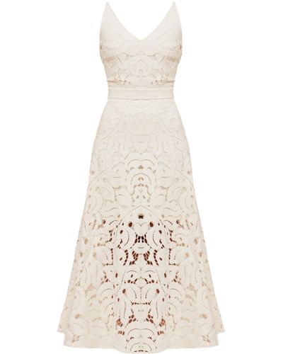 UNDRESS Ulla Lace Midi Dress With Flattering Skirt - Natural