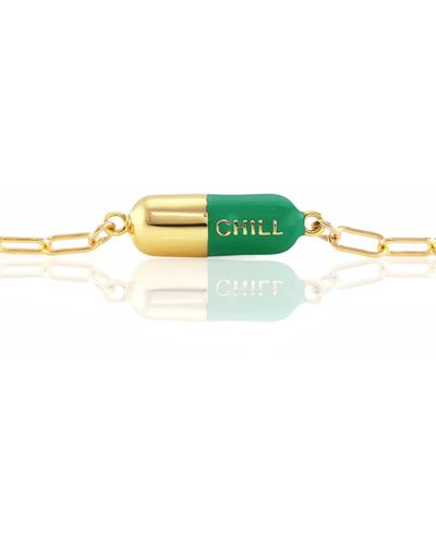 Kris Nations Chill Pill Enamel Bracelet Gold Filled & Emerald Green Enamel